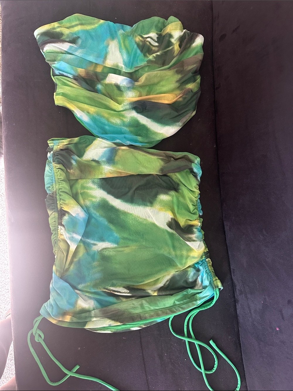 Fashion Nova Green & Teal Tie-Dye Strapless Two-Piece Set
